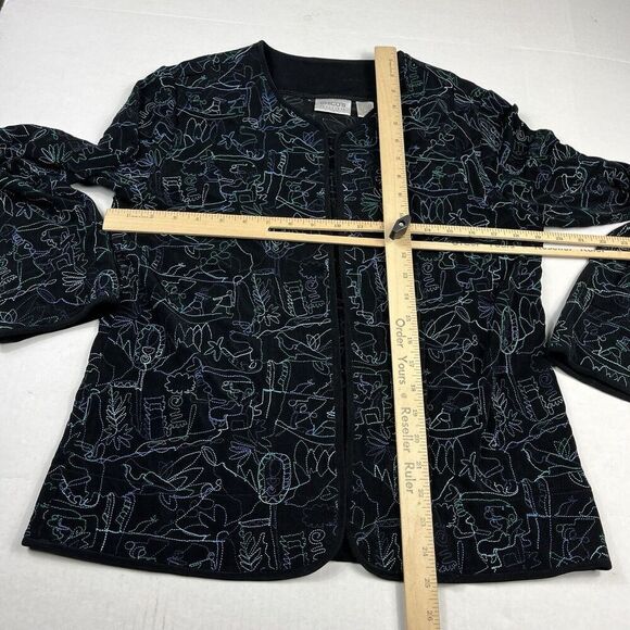 Chicos Travelers Cardigan Jacket Embroidered Boho Artsy Open Front Knit 1 MEDIUM - Picture 6 of 10